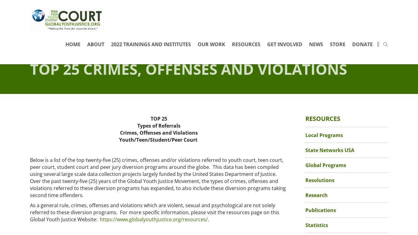 Top 25 Crimes, Offenses and Violations - Global Youth Justice